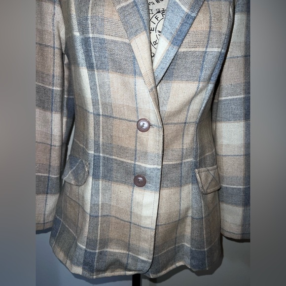 VTG 70s Jr. Things Plaid Wool Blend Blazer ILGWU Made in USA Academic Boho - Picture 3 of 14